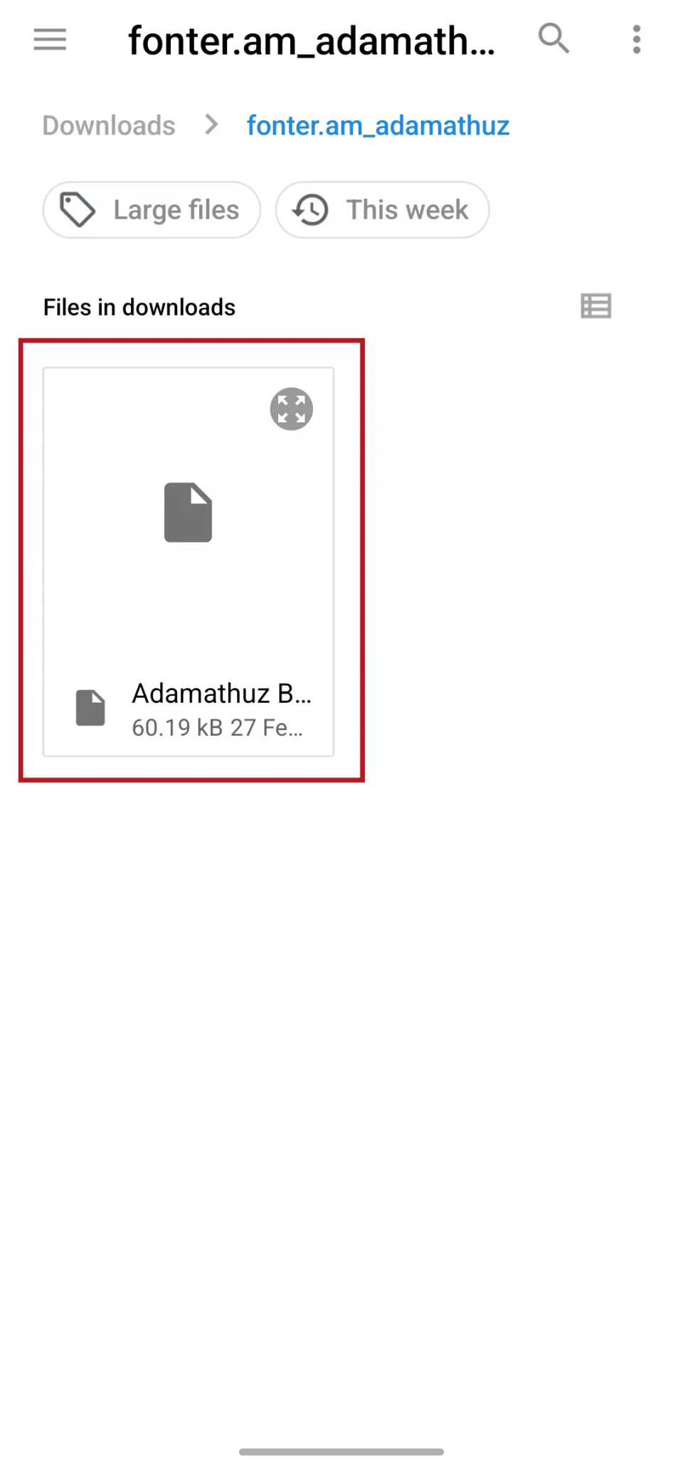 The extracted folder with the TTF font file selected