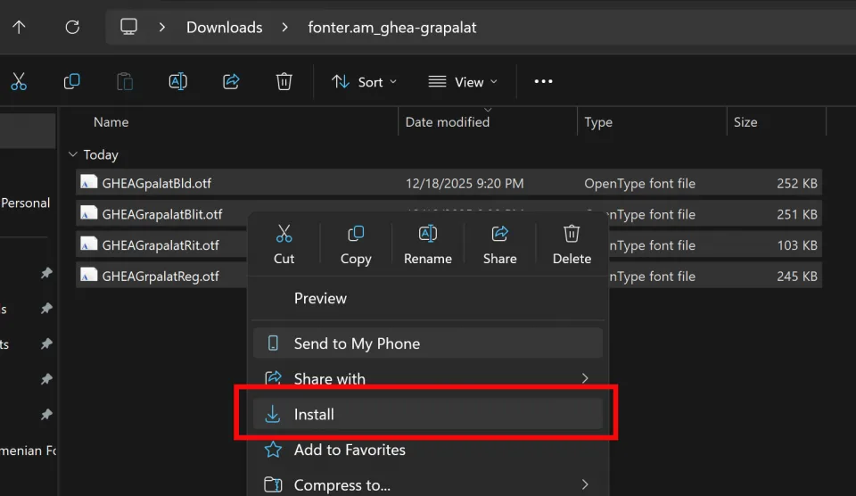 Մի քանի տառատեսակի ֆայլերի ընտրություն Windows Explorer-ում խմբային տեղադրման համար